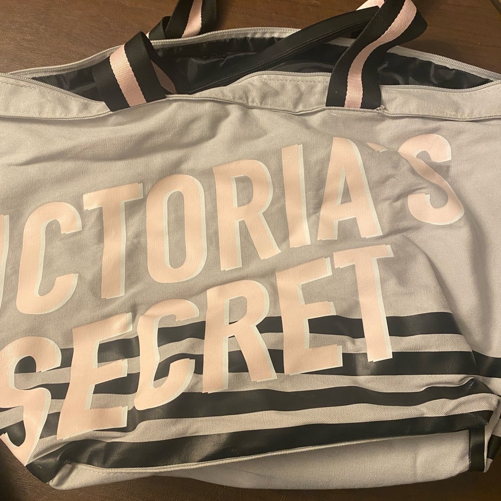 Victoria's Secret Gray Tote with Pink Lettering